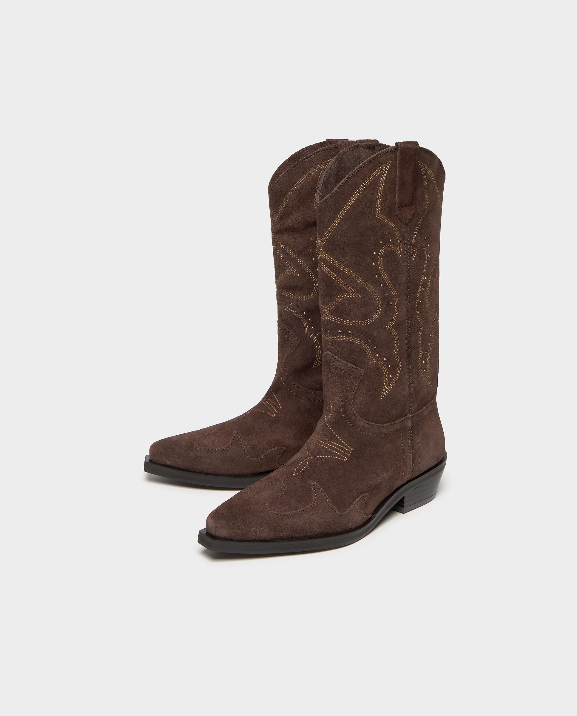 Botas de Pele Estilo Cowboy Castanho-chocolate-5