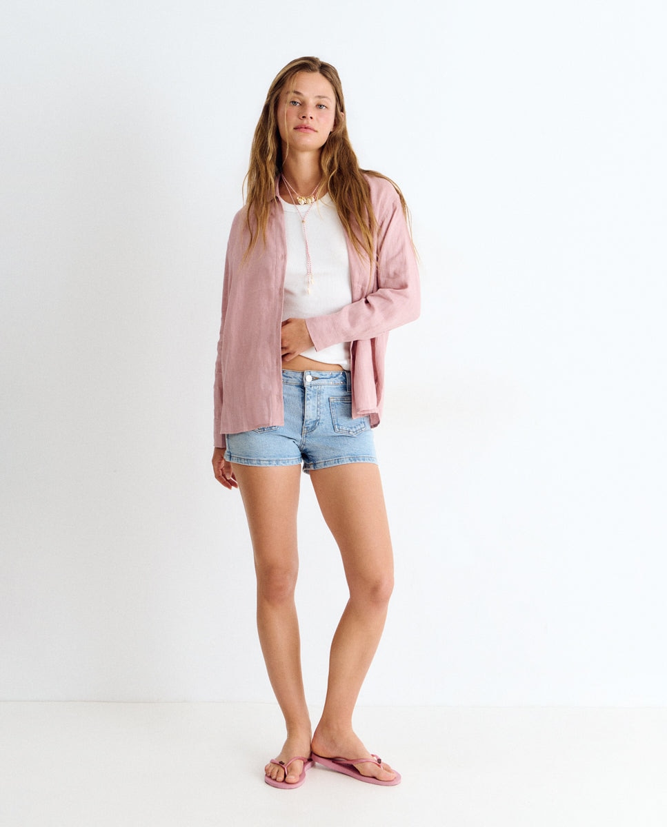 Camisa de Linho Rosa-3