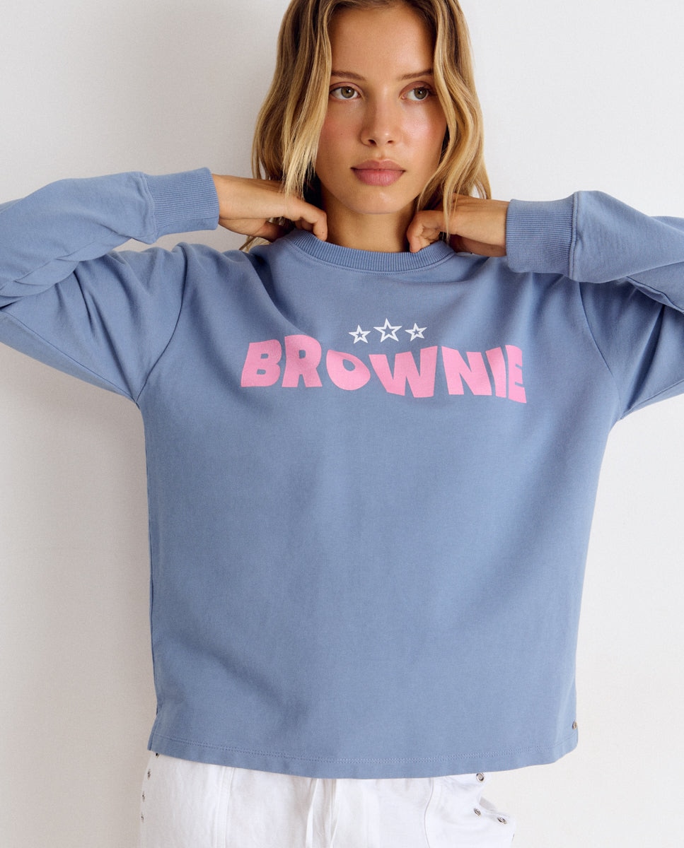 Sweatshirt com Logo e Estrelas Azul-2
