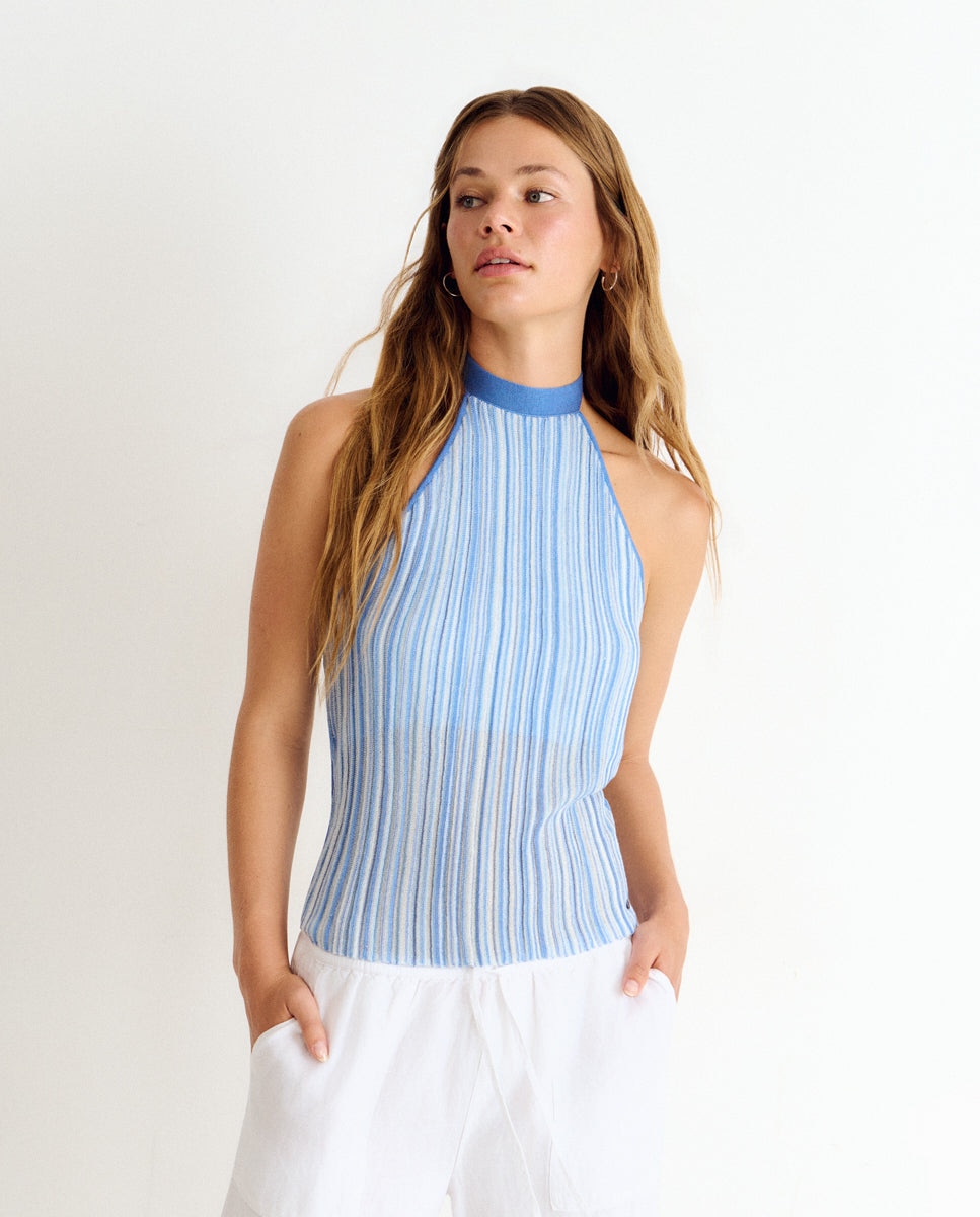 Imagem 0 de Top Às Riscas com Gola Halter