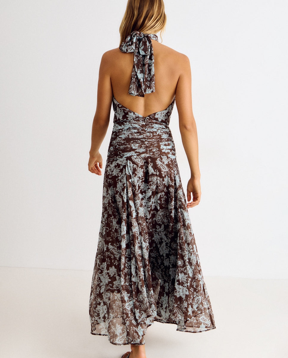Vestido Comprido Estampado Castanho-2