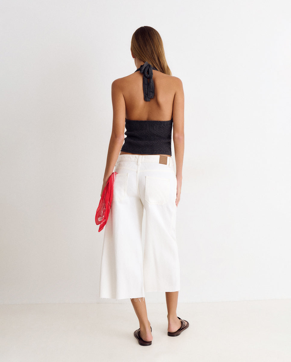 Top de Crochet com Gola Halter Cinzento-2