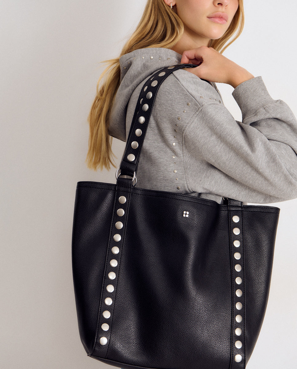 Mala Shopper de Pele com Tachas Preto-2