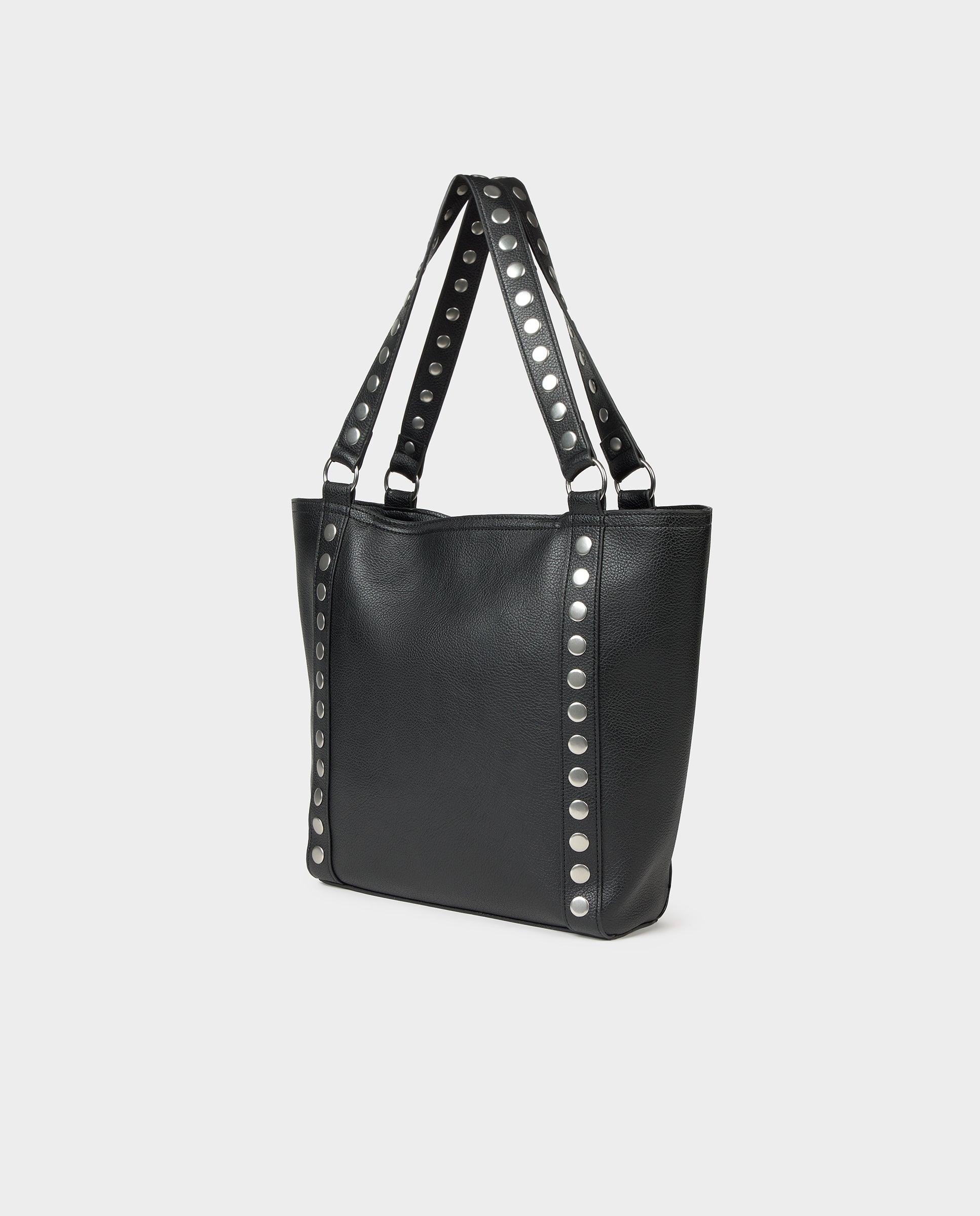 Mala Shopper de Pele com Tachas Preto-5