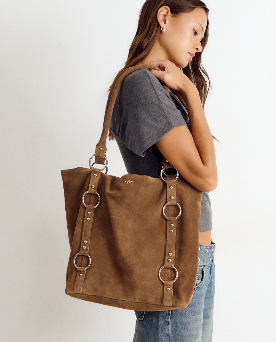 Mala Shopper de Couro com Aros Camel-2