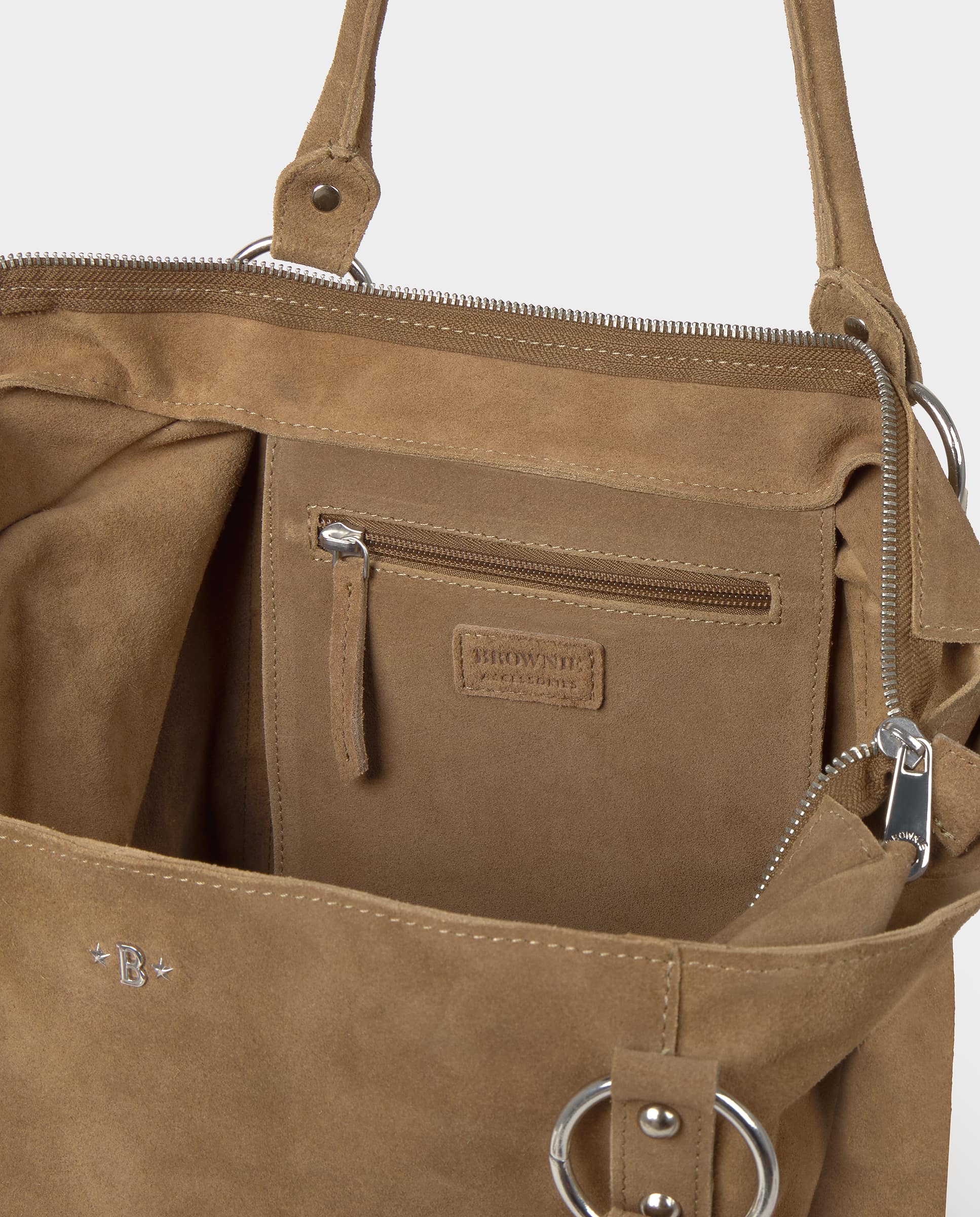 Mala Shopper de Couro com Aros Camel-5