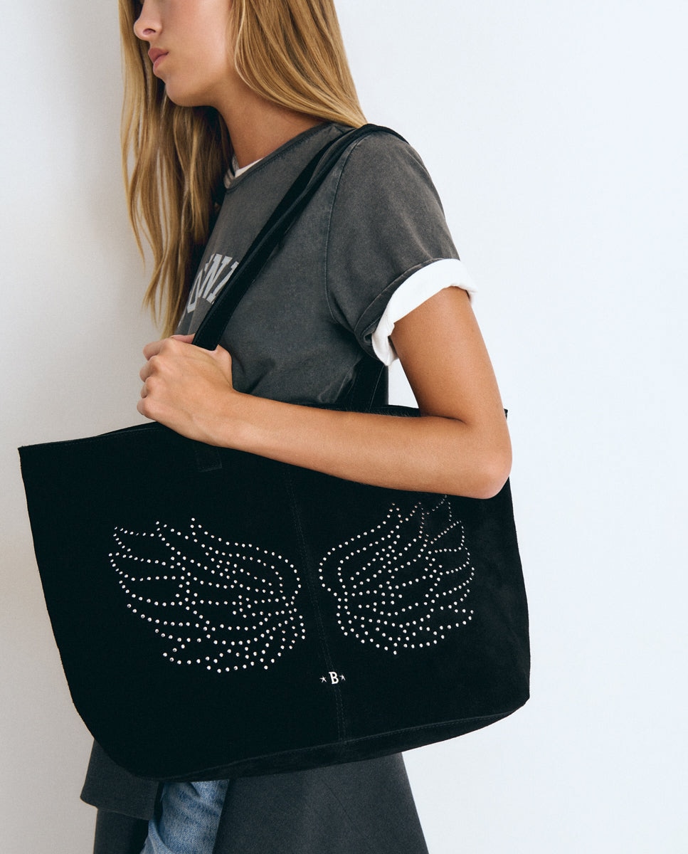 Mala Shopper de Pele com Asas Preto-2