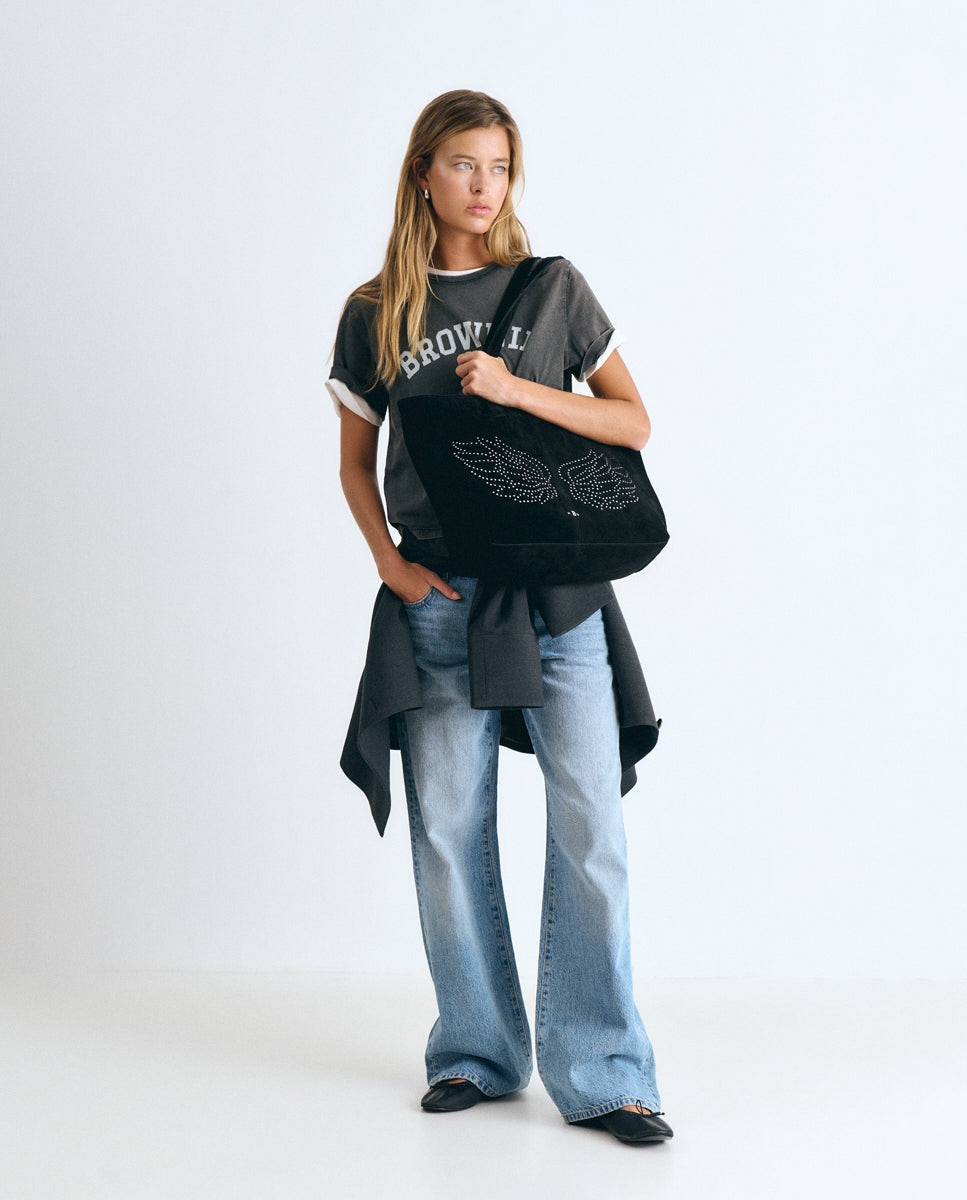 Mala Shopper de Pele com Asas Preto-3