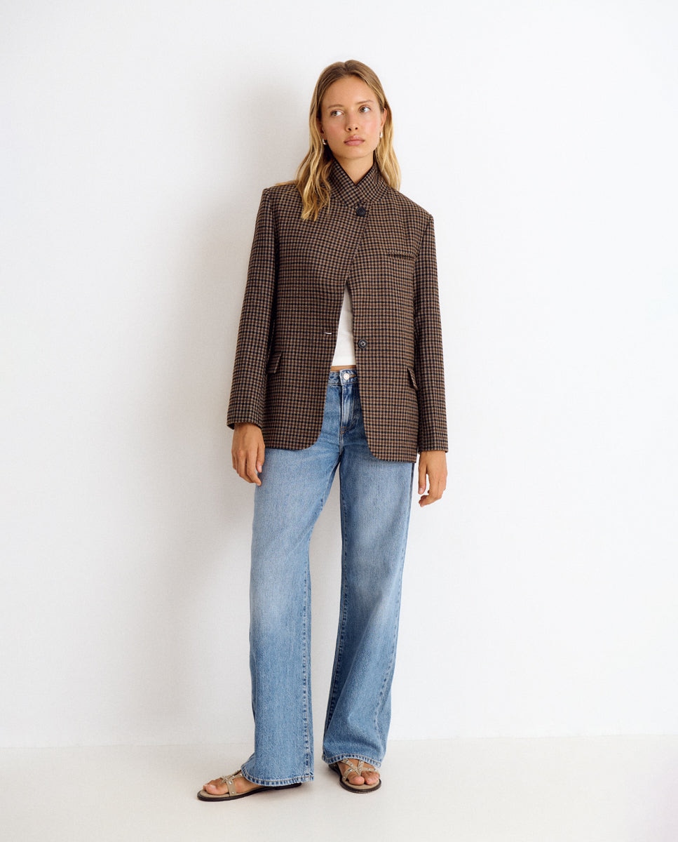 Blazer Aos Quadrados Pequenos Taupe-3