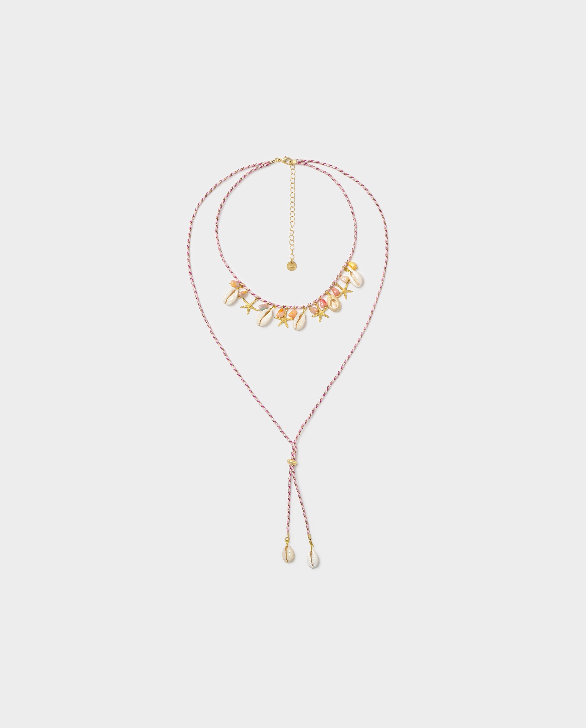 Colar de Cordas com Conchas Rosa-1