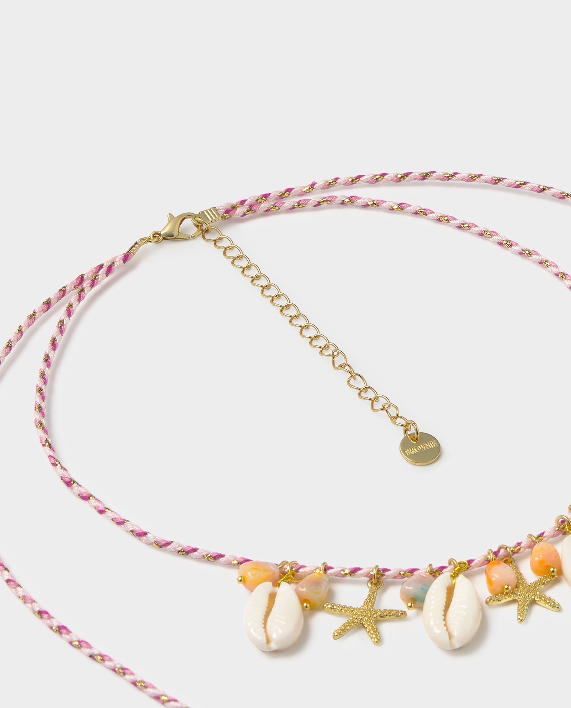 Colar de Cordas com Conchas Rosa-4