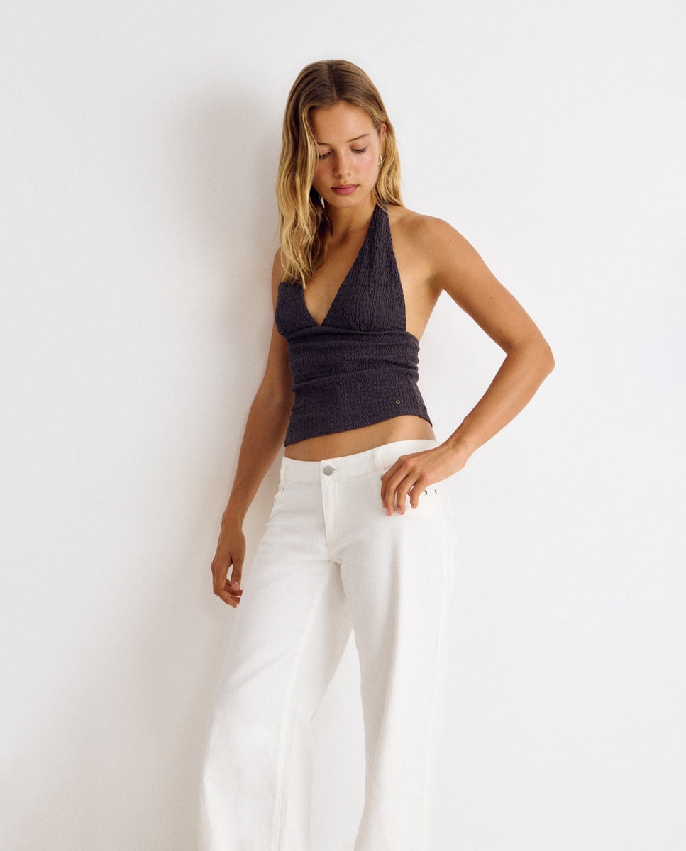 Top com Gola Halter Cinzento-1
