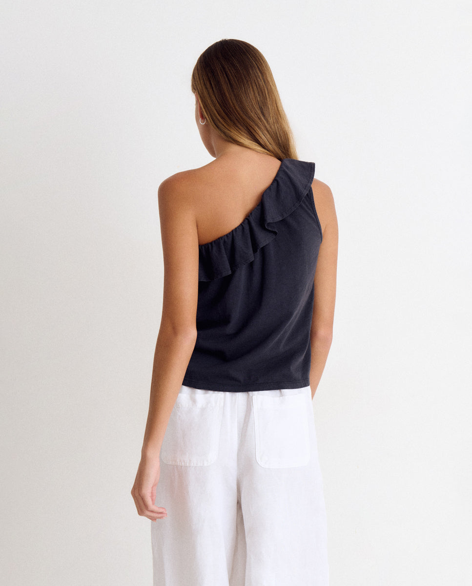 T-shirt Assimétrica com Folho e Tachas Azul-2