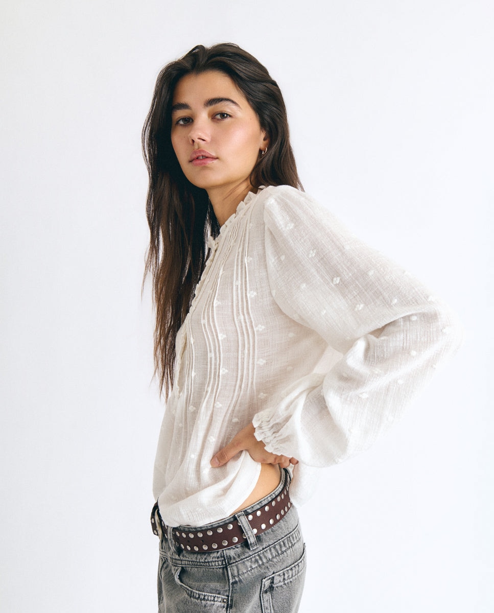 Blusa de Manga Comprida com Jaretas Branco-4