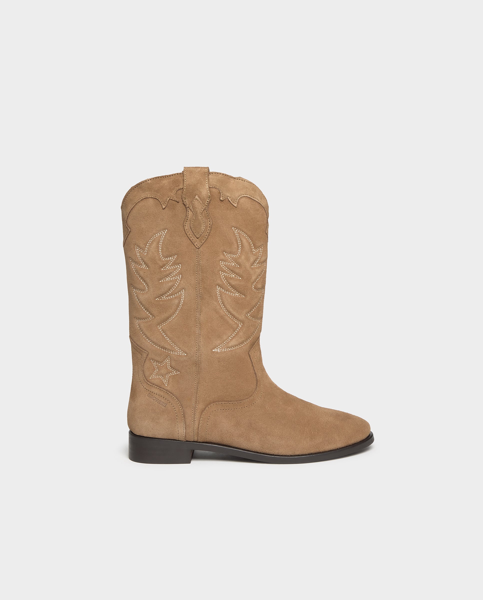 Imagem 0 de Botas Rasas de Pele Estilo Cowboy