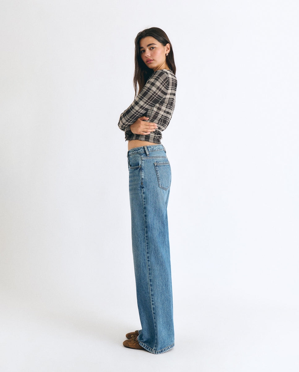 Jeans de Corte a Direito de Cintura Média Azul-4