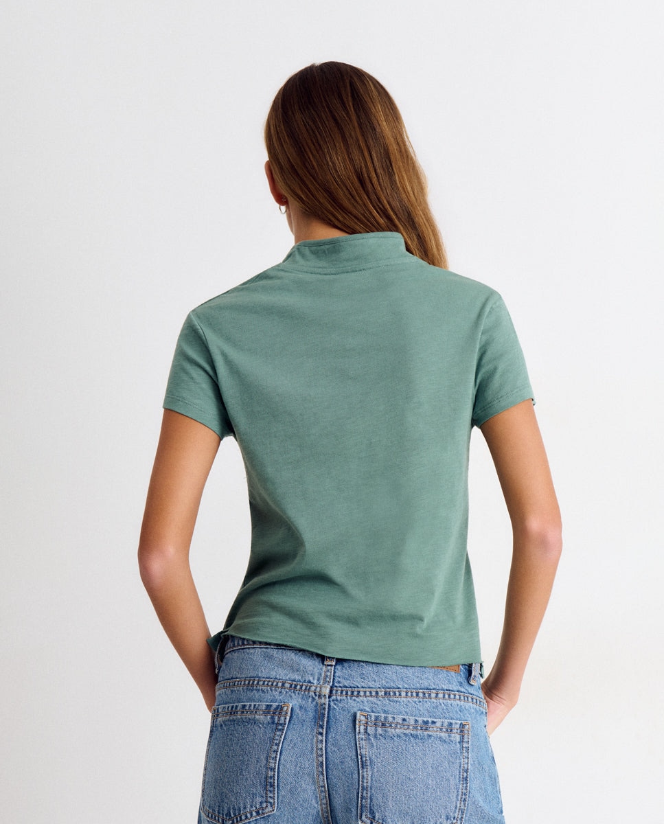 T-shirt com Botões Azul-2