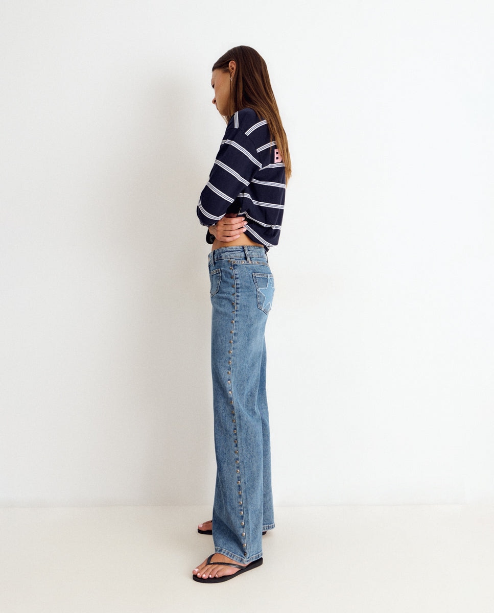 Jeans Largos com Estrelas Azul-4