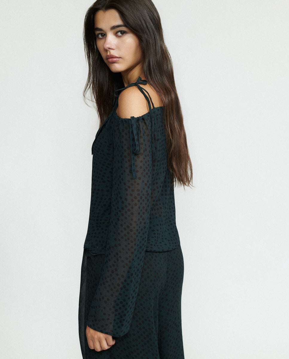 Blusa de Manga Comprida Assimétrica Preto-2