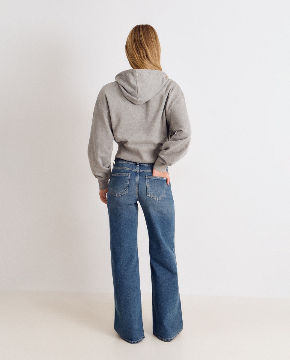 Jeans de Corte a Direito com Bolsos Frontais Azul-2