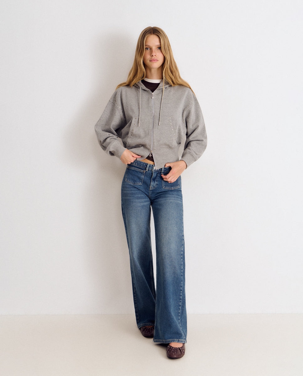 Imagem 0 de Jeans de Corte a Direito com Bolsos Frontais