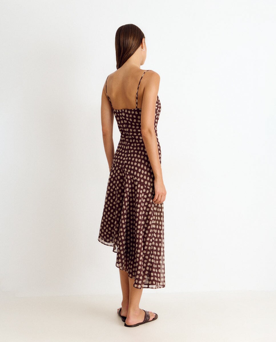 Vestido Comprido de Alças de Bolinhas Castanho-2