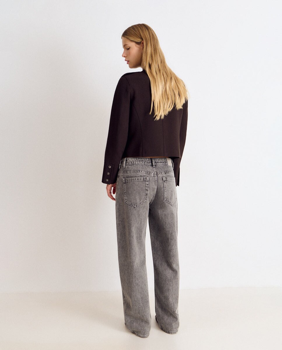 Jeans Largos com Corte Barrel Cinzento-2