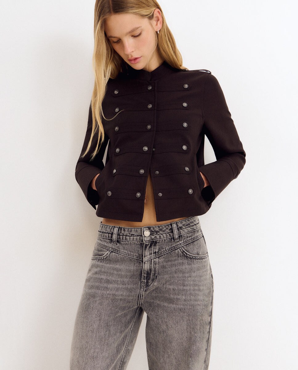 Jeans Largos com Corte Barrel Cinzento-4