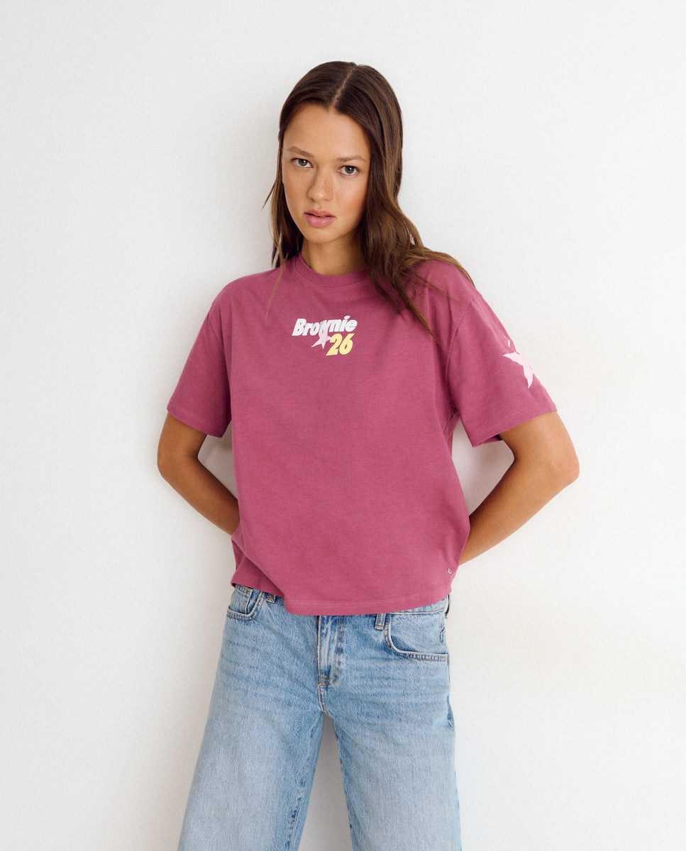 T-shirt com Logo e Número Grená-2