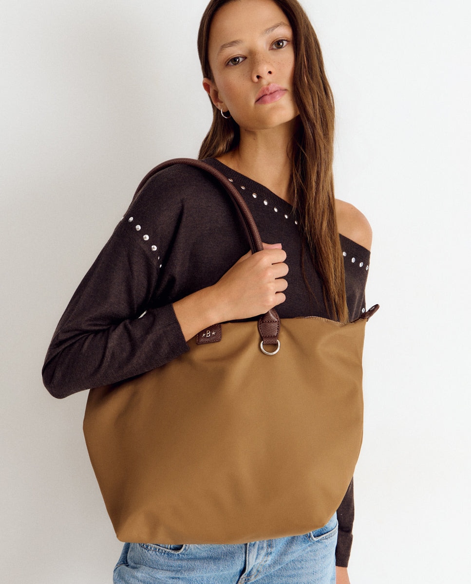 Mala Shopper de Nylon Camel-3