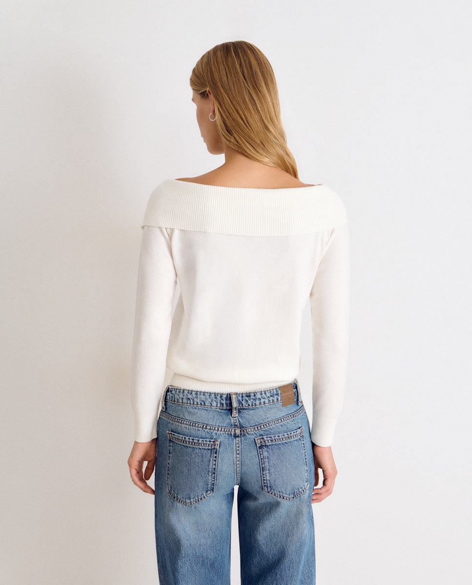 Camisola de Canelado com Botões Branco-2
