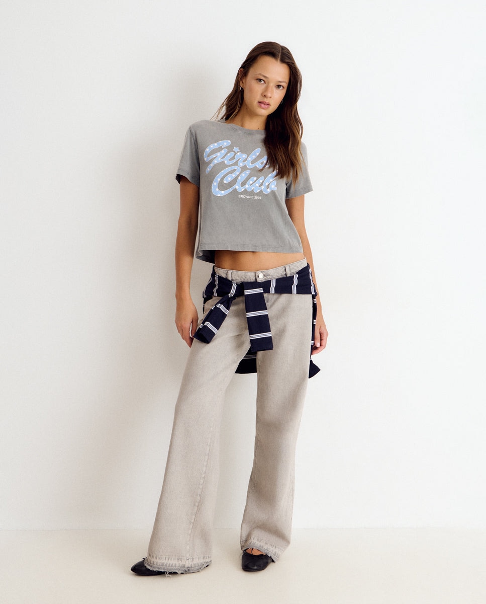 T-shirt com Estampado Grande Antracite-3