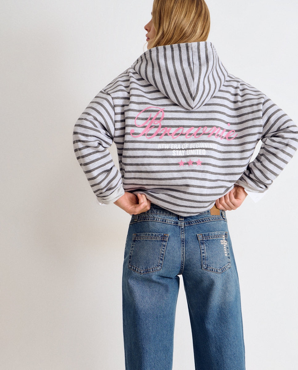 Imagem 0 de Sweatshirt Às Riscas com Logo e Fecho Zip