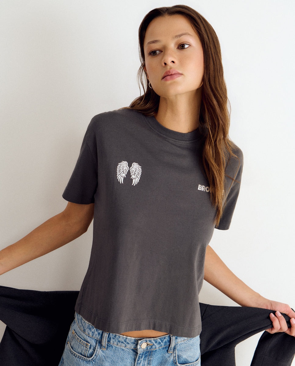 T-shirt com Asas e Lantejoulas Antracite-2