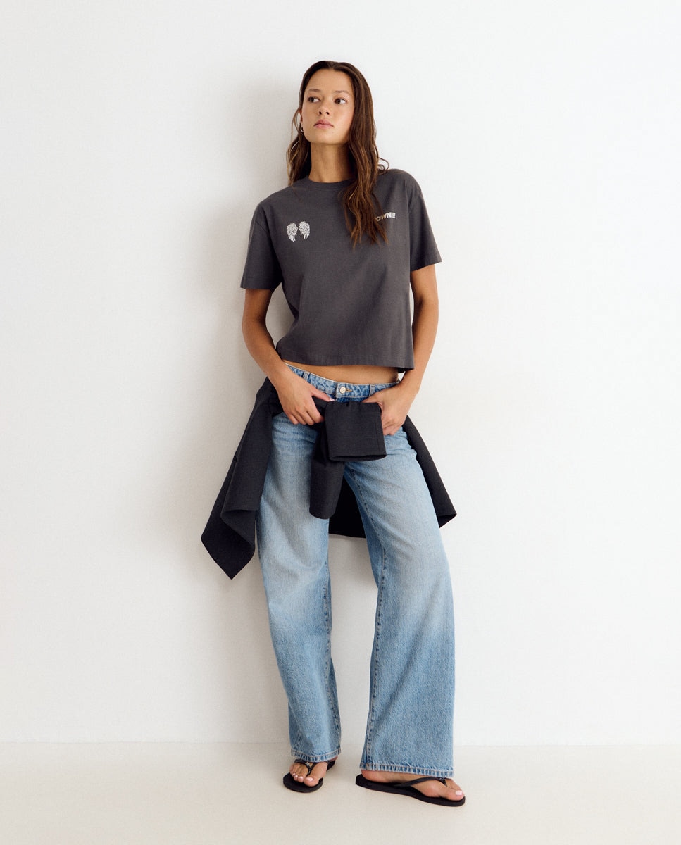 T-shirt com Asas e Lantejoulas Antracite-3