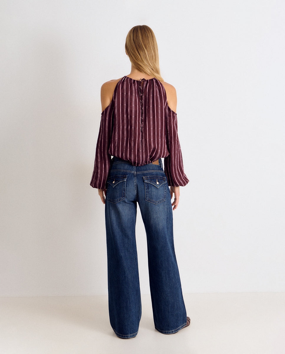 Blusa Às Riscas com Ombros Descobertos Rosa-2