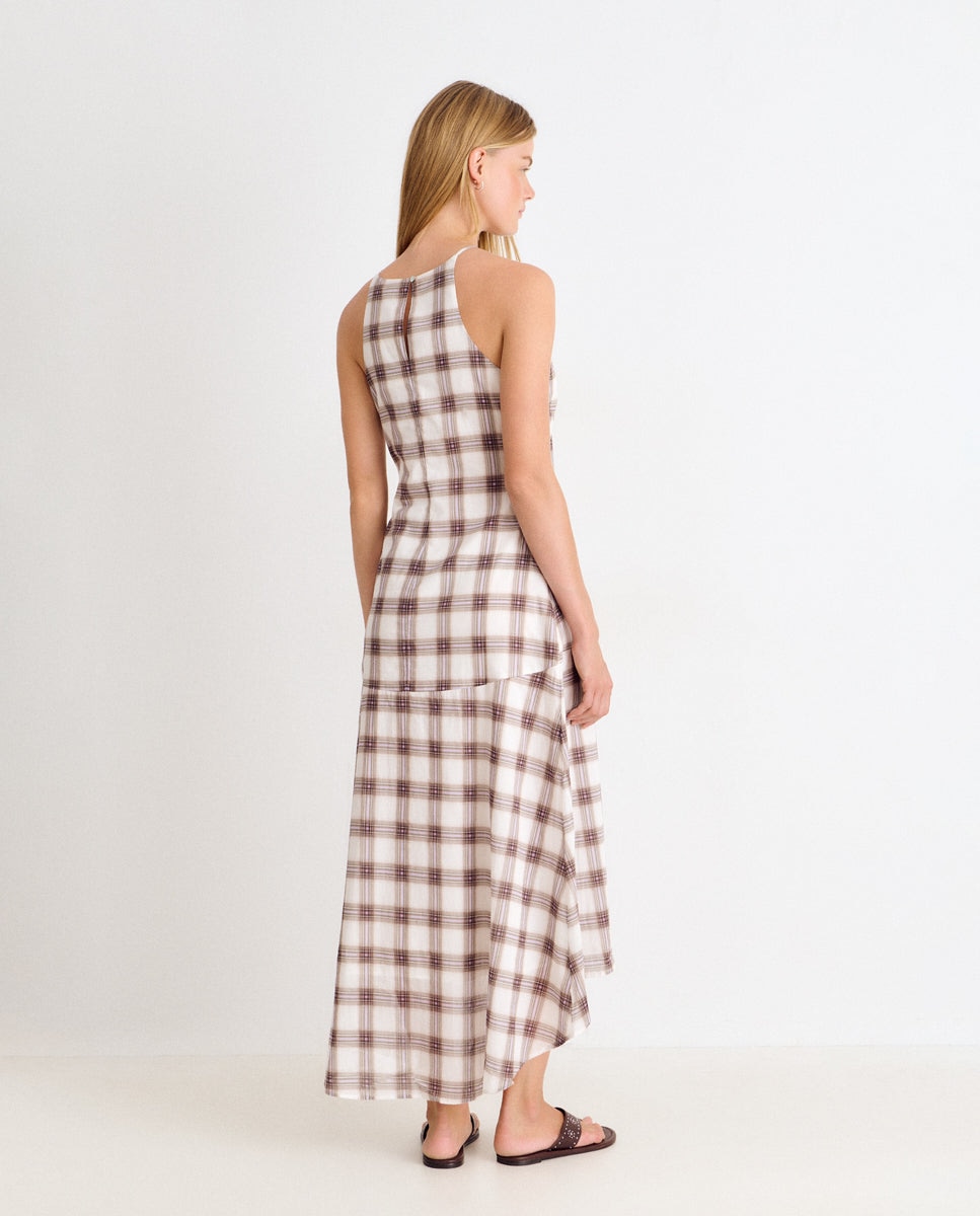 Vestido Comprido de Alças Aos Quadrados Branco-2
