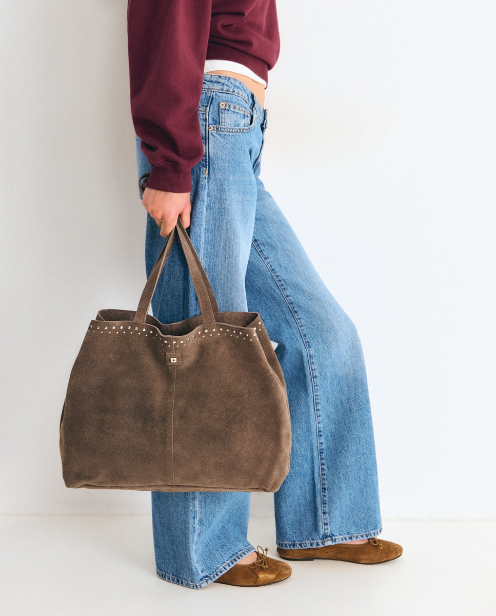 Mala Shopper com Tachas Cinzento-2