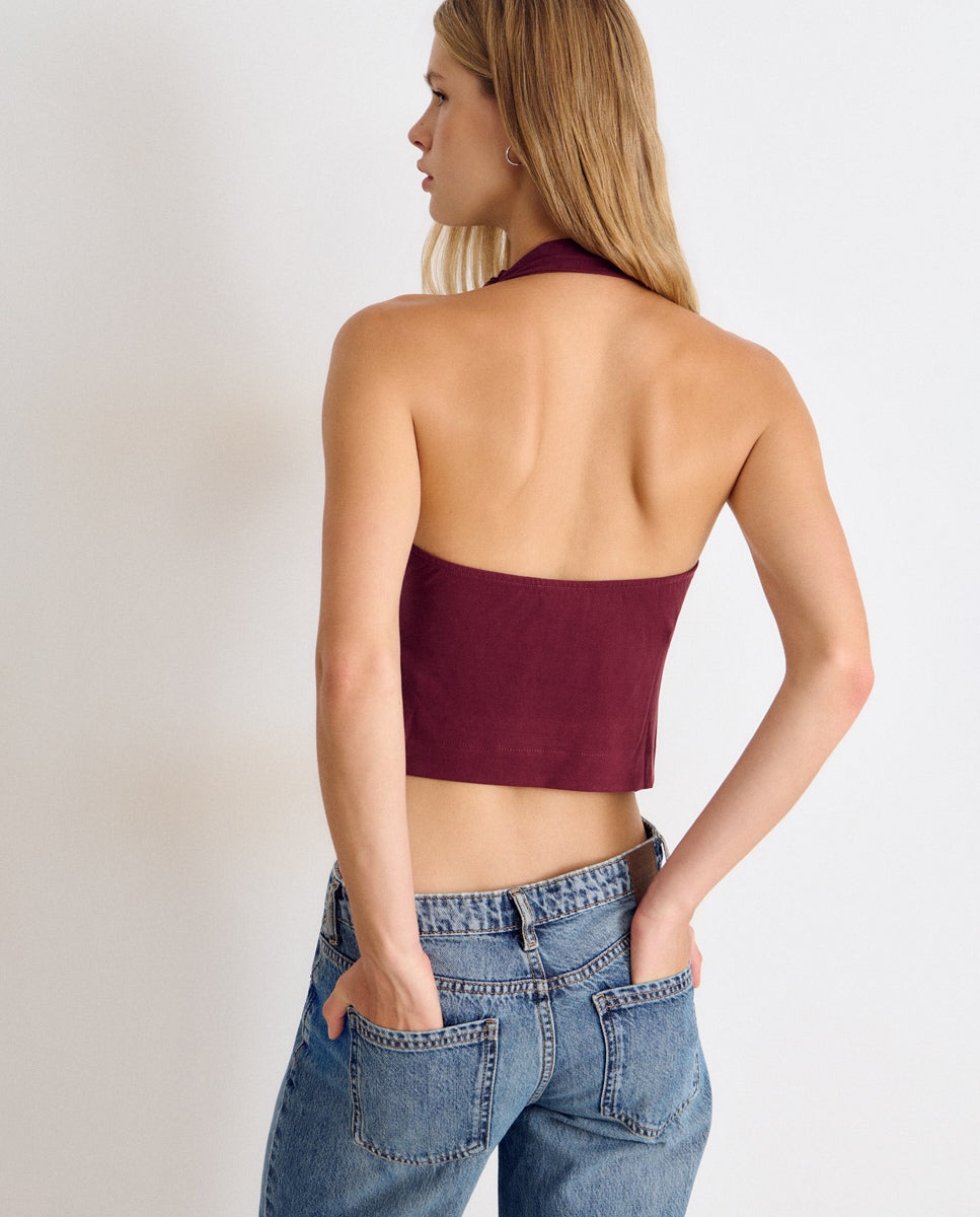 Top com Gola Halter e Tachas Grená-2