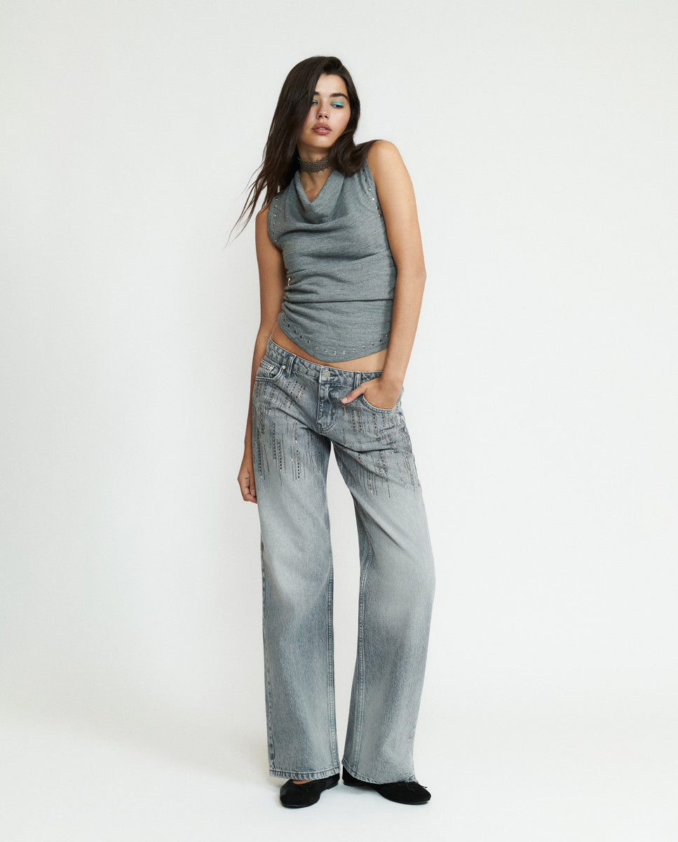 Imagem 0 de Jeans Largos com Brilhantes