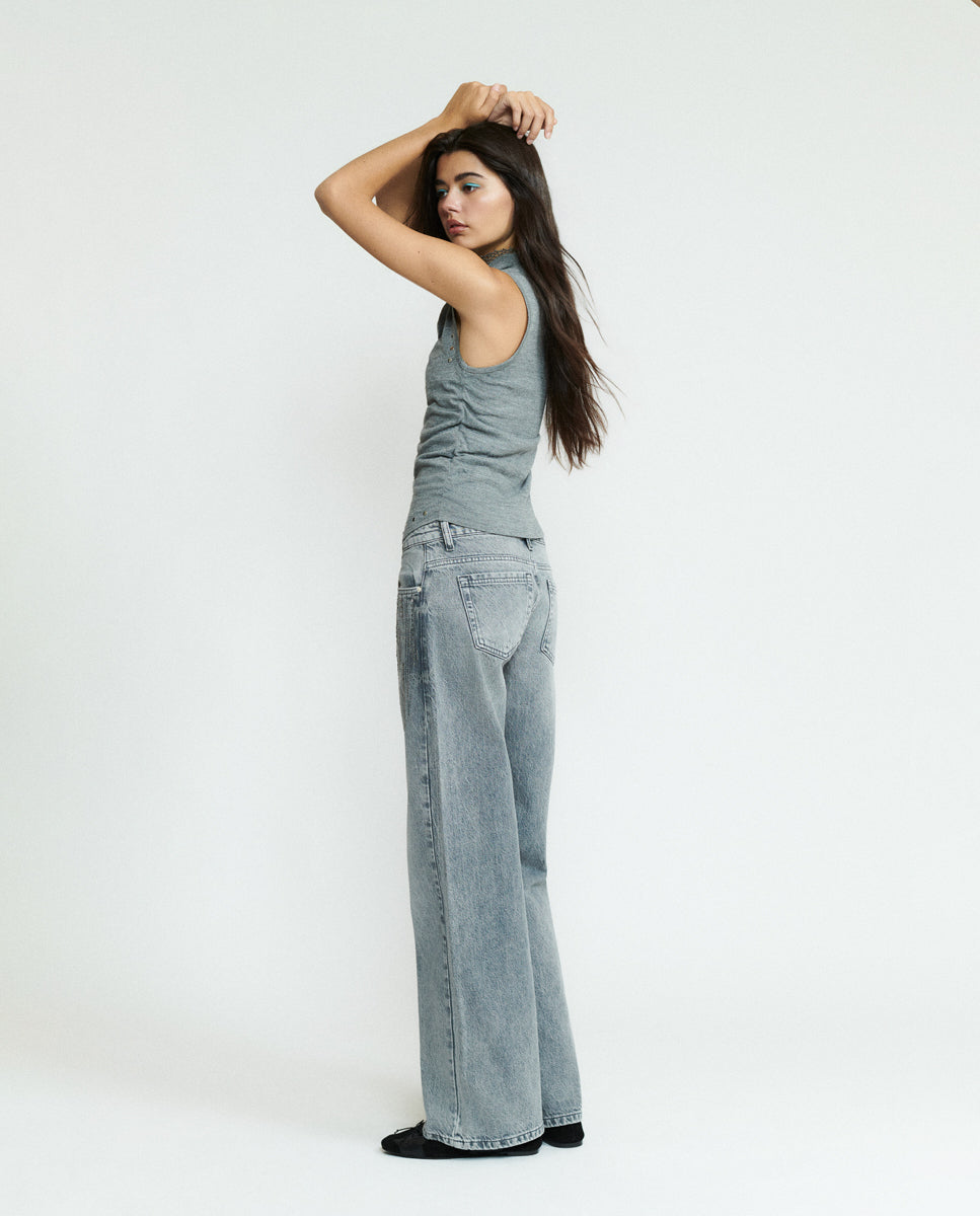 Jeans Largos com Brilhantes Cinzento-2