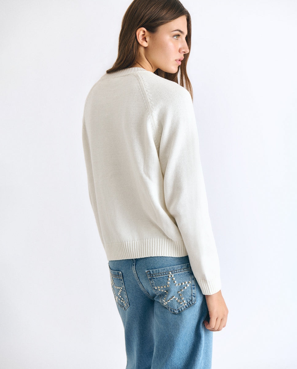Camisola com Estrelas de Tachas Cru-2