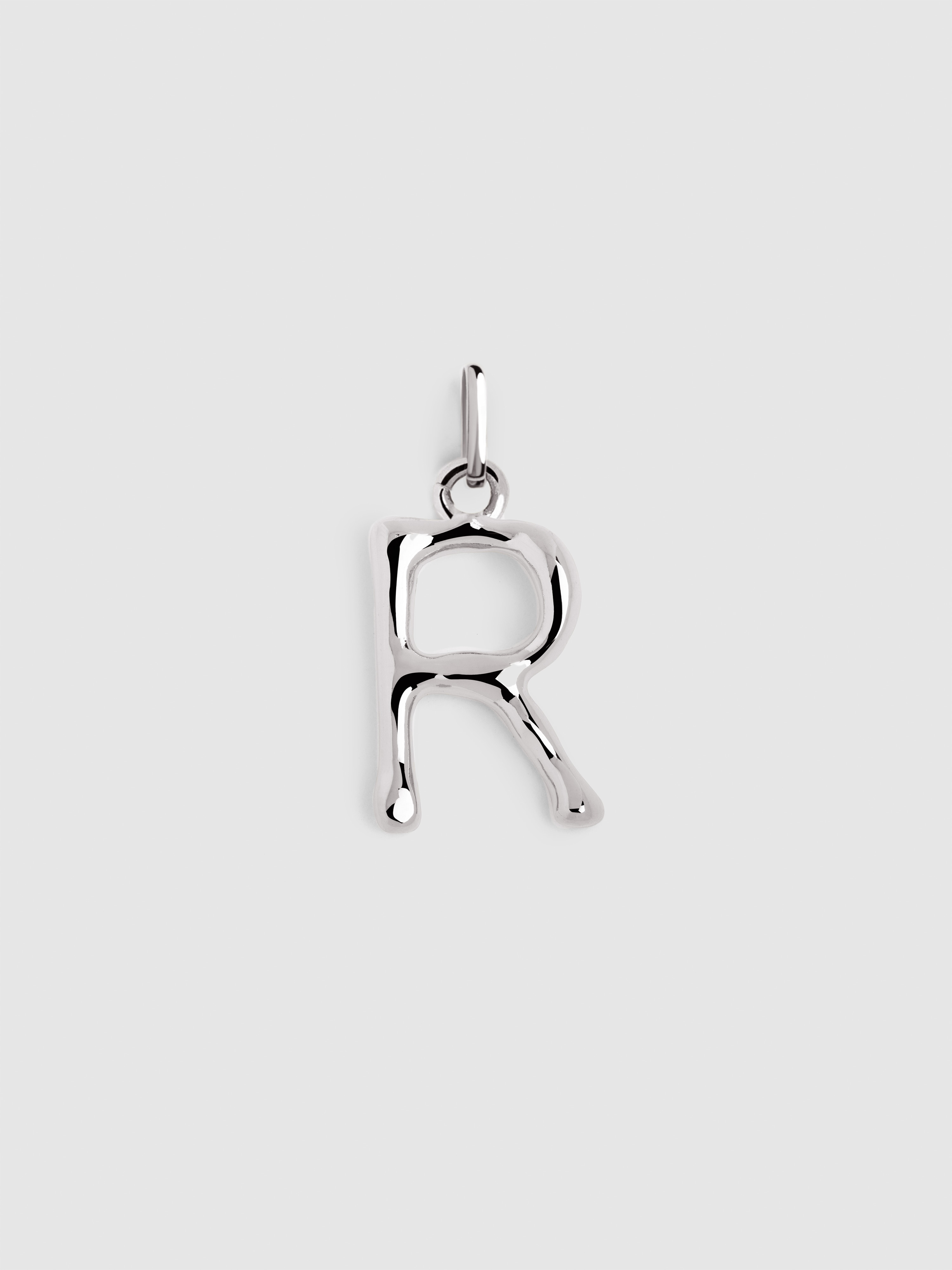 Charm Letter Xl de Liga de Metais Banhado em Ródio Letra R Prateado-1