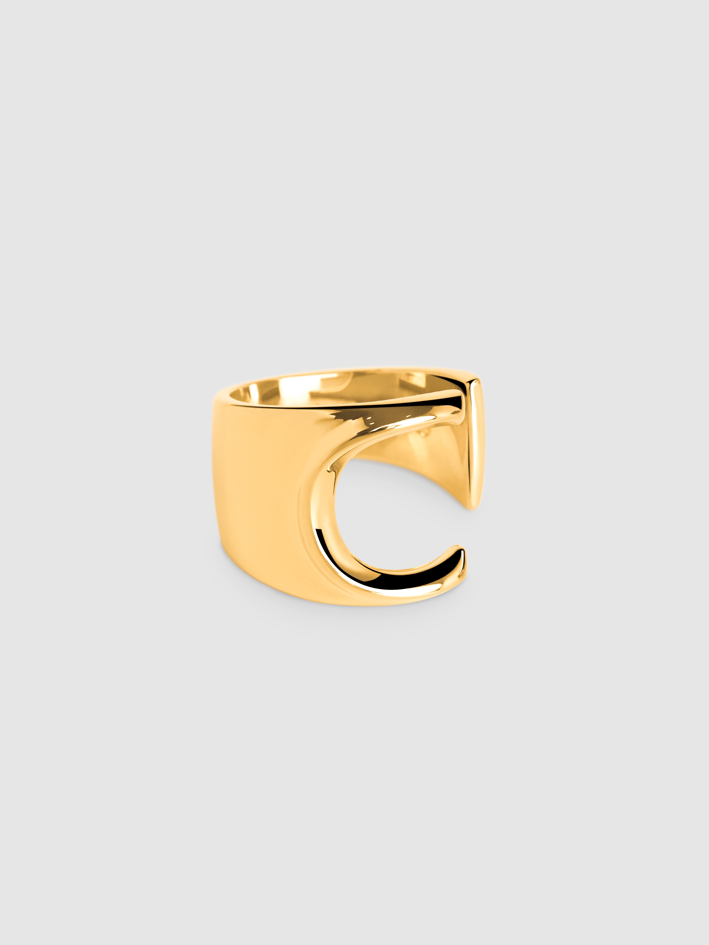 Anel Personalizado Letter Signet de Liga de Metais Banhado a Ouro Letra C Dourado-1