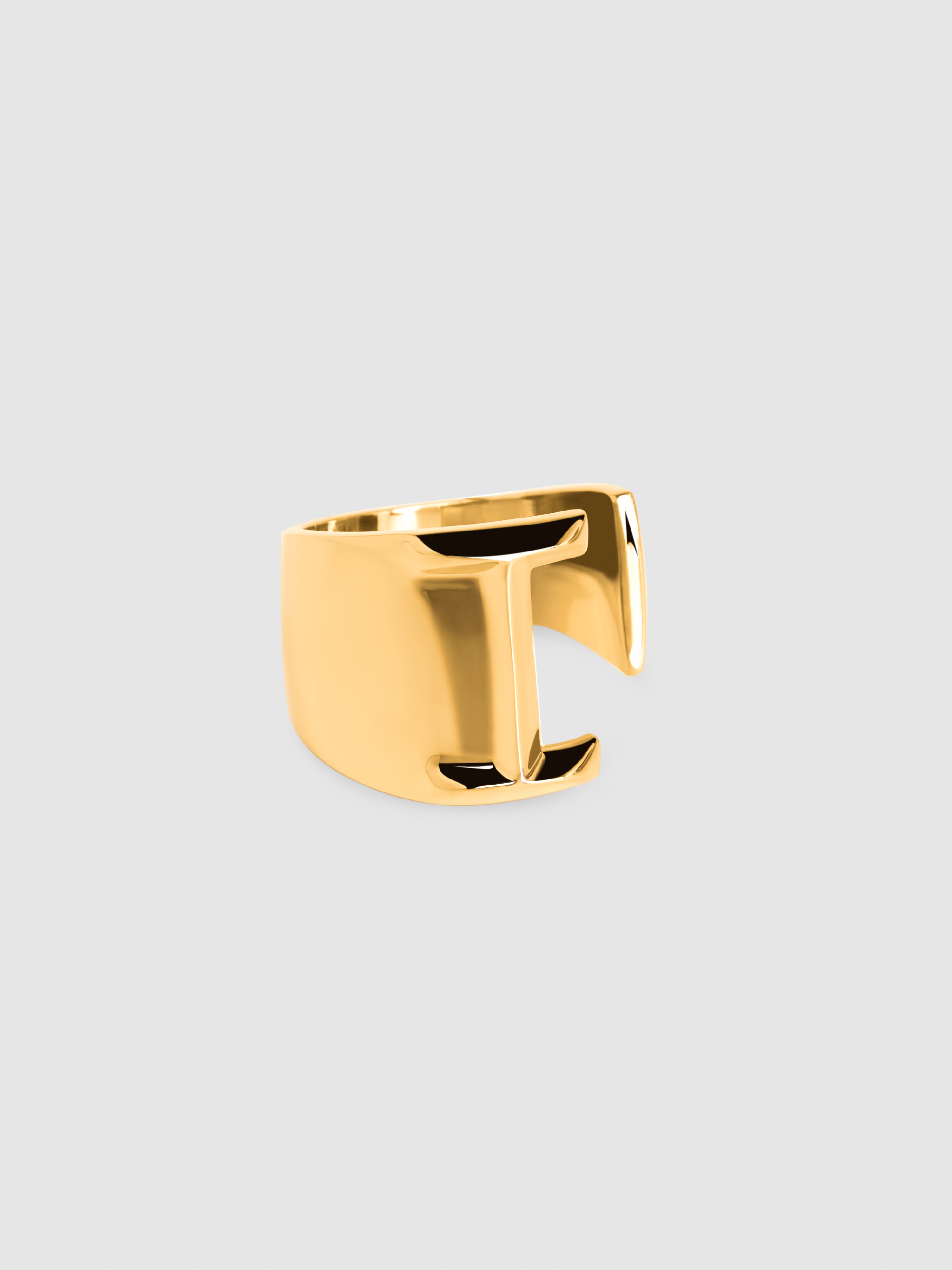 Anel Personalizado Letter Signet de Liga de Metais Banhado a Ouro Letra I Dourado-1