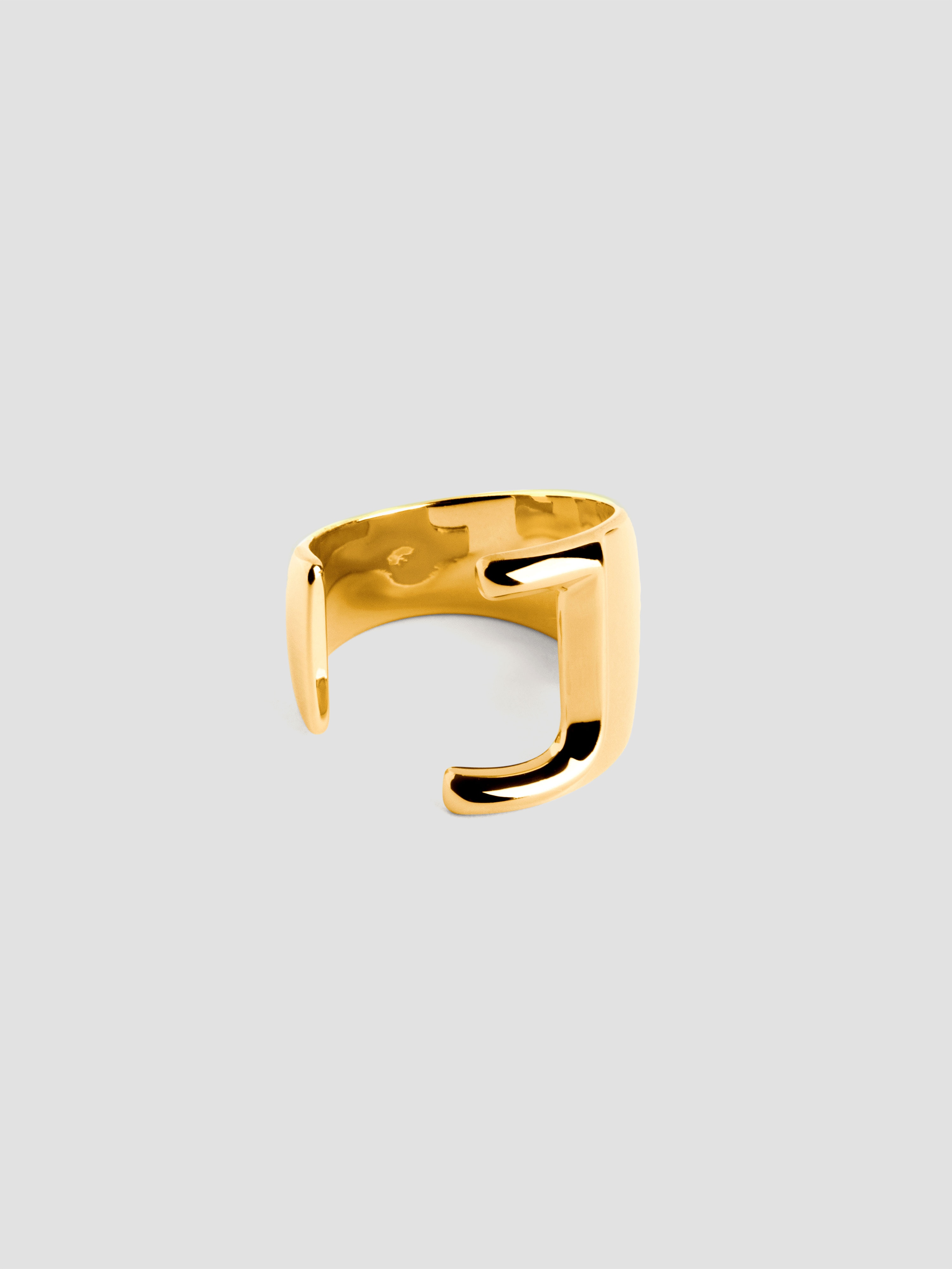 Anel Ajustável Personalizado Letter Signet de Liga de Metais Banhado em Ouro Letra J Dourado-1