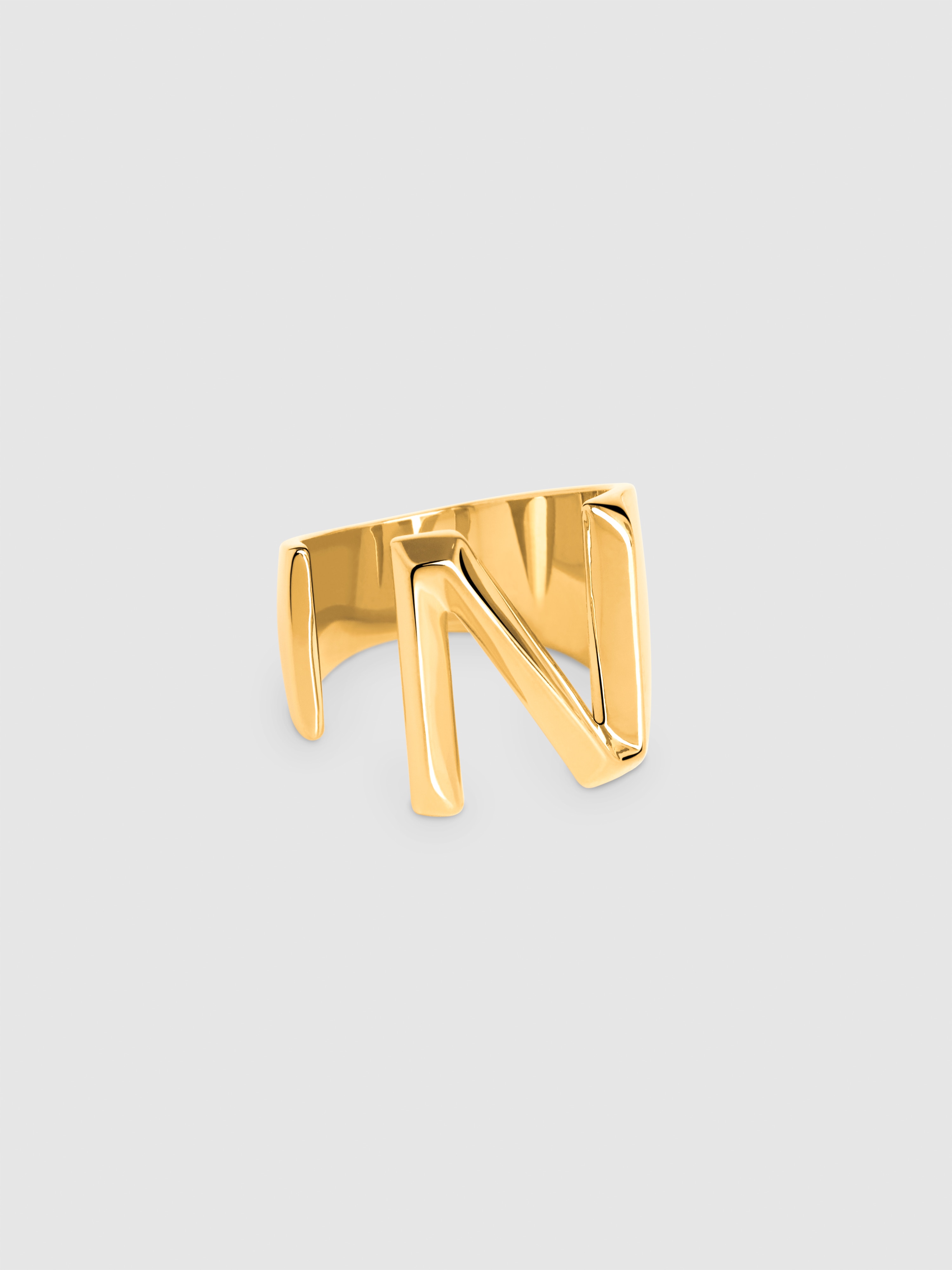 Anel Personalizado Letter Signet de Liga de Metais Banhado a Ouro Letra N Dourado-1