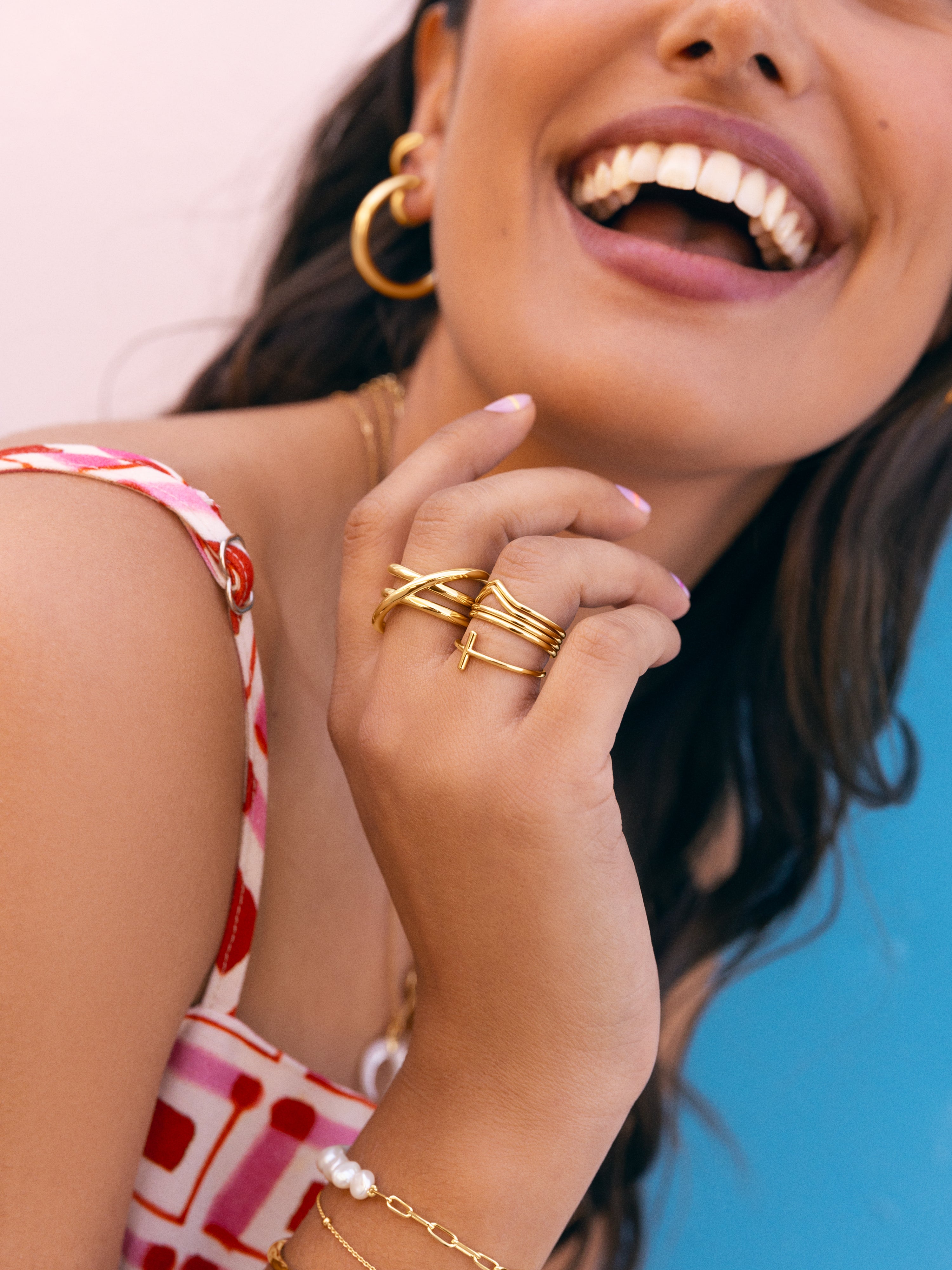 Anel Trinity de Liga de Metais Banhado a Ouro Dourado-7