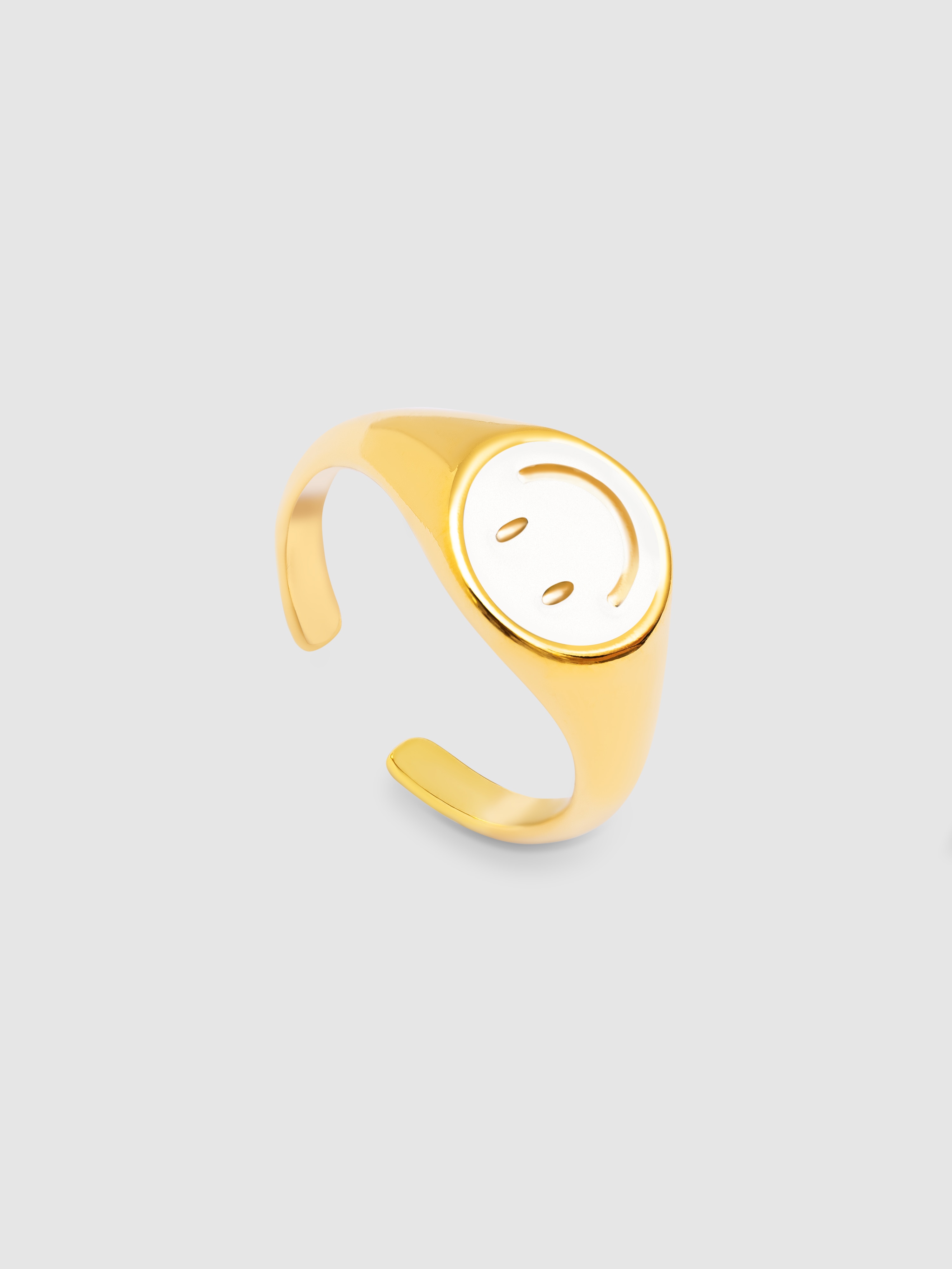 Anel Smiley White Enamel de Liga de Metais Banhado a Ouro Ouro-3