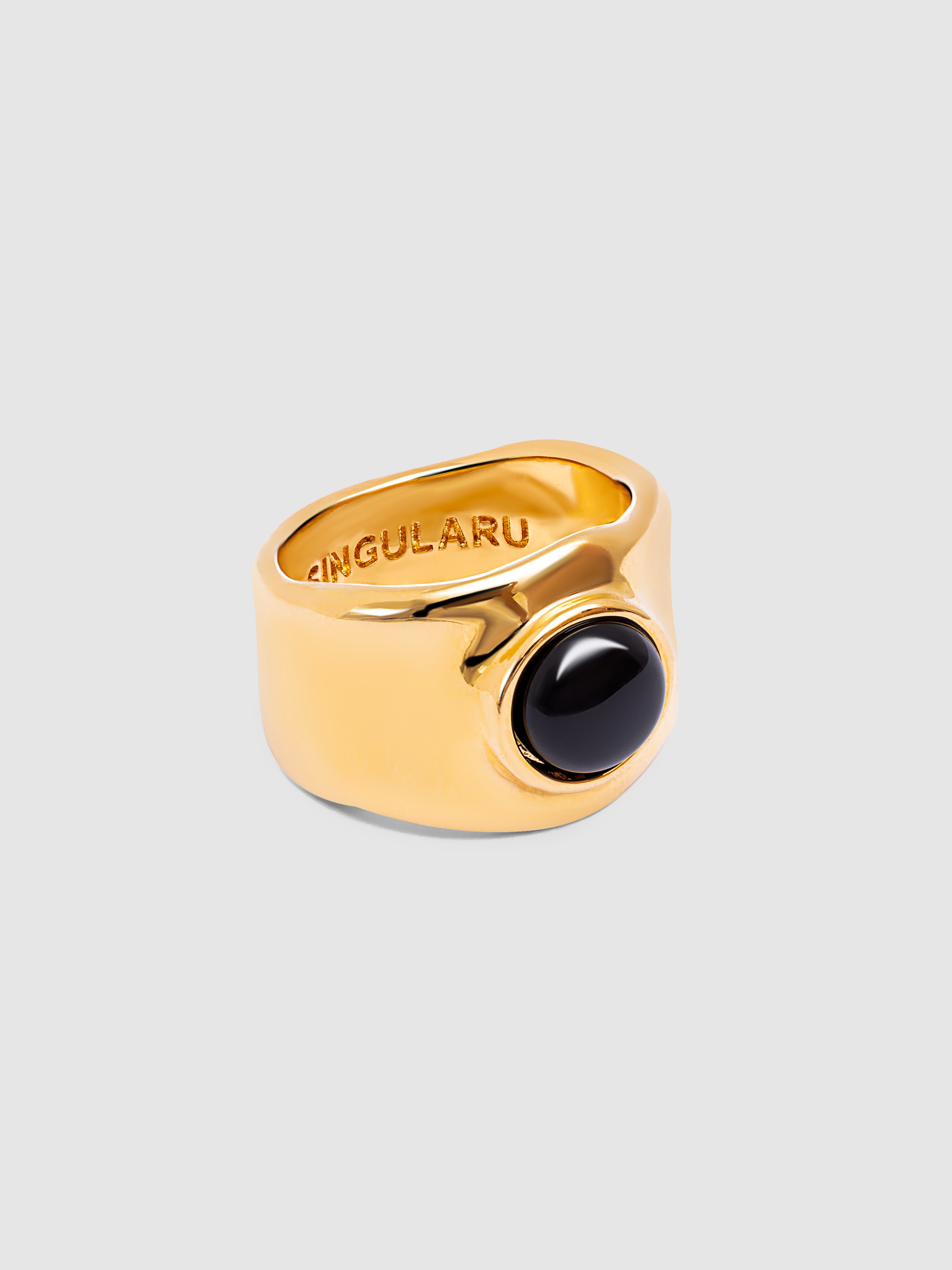 Anel My Onyx de Liga de Metais Banhado a Ouro Preto / Amarelo-1